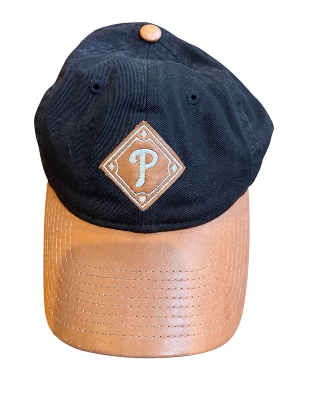 Phillies Unisex Adjustable New Era Black Crown Brown Leather Baseball Cap Hat